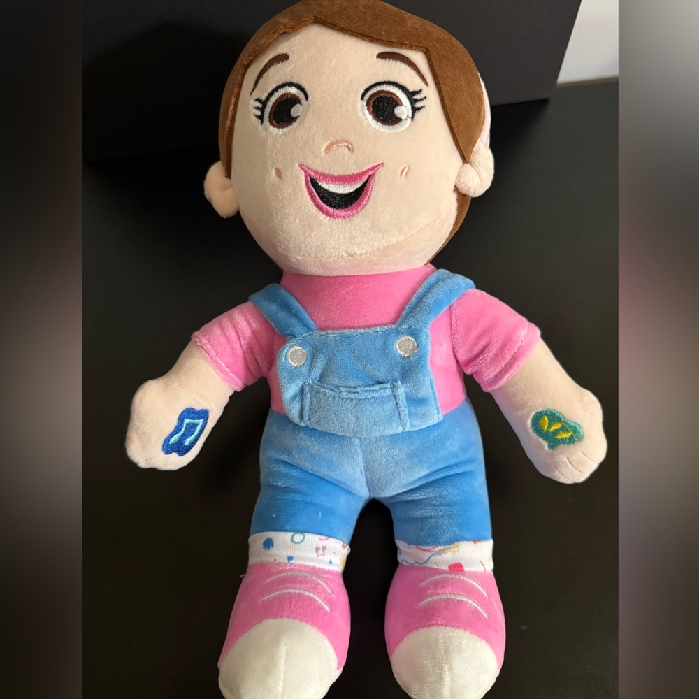 Ms. Rachel Colorful Plush Doll with Pink and Blue Outfit talking and singing.